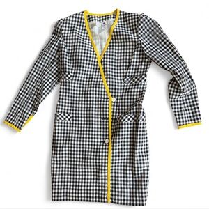 UNGARO PARIS Black & White Gingham Dress with Yellow Trim